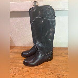 Boden 100% Leather Tall Riding Boots Western Contrast Stitching